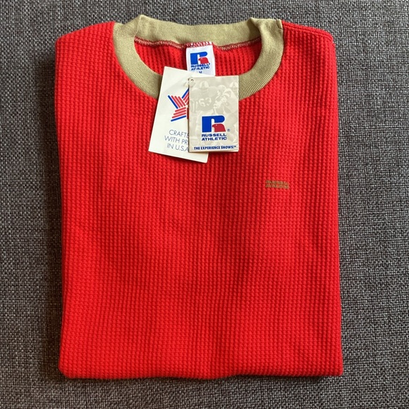 Russell Athletic Deadstock Vintage Mens Waffle Knit Thermal Shirt 80s Ringer Tee - Picture 11 of 11